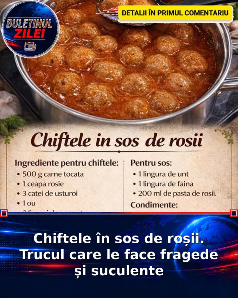 Chiftele în sos de roșii. Trucul care le face fragede și suculente