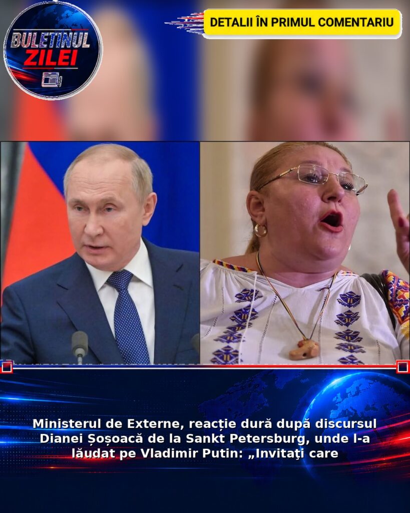 Ministerul de Externe, reacție dură după discursul Dianei Șoșoacă de la Sankt Petersburg, unde l-a lăudat pe Vladimir Putin: