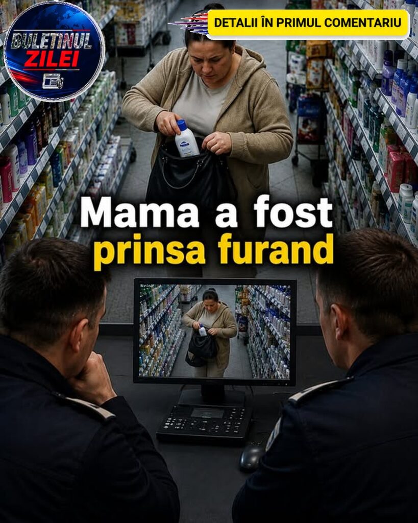 Mama a fost prinsă furând din magazin produse de 150 de lei.Vânzătoarea a văzut-o și a chemat imediat poliția. Când au ajuns,