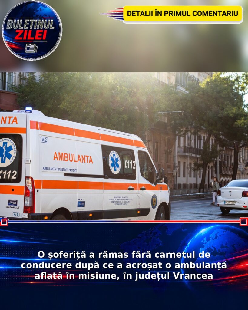 O șoferiță a rămas fără carnetul de conducere după ce a acroșat o ambulanță aflată în misiune, în județul Vrancea