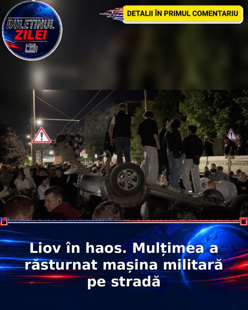 Liov în haos. Mulțimea a răsturnat mașina militară pe stradă