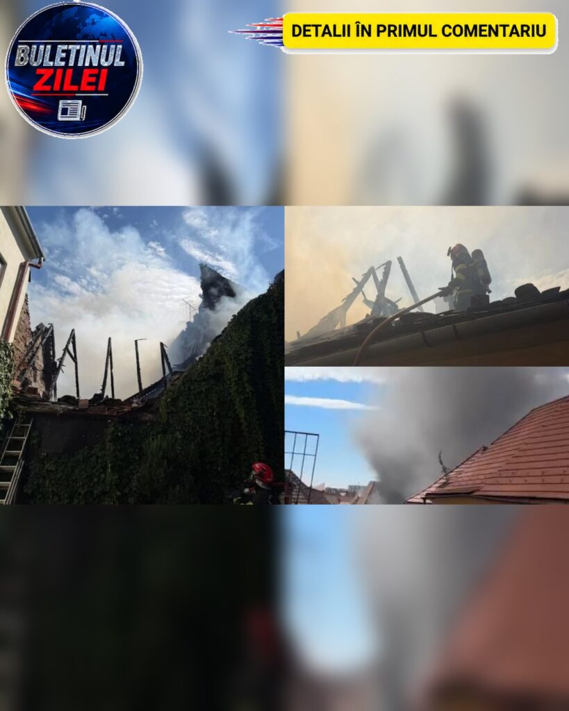 Incendiu puternic în Sibiu! Trei clădiri din centrul orașului au fost cuprinse de flăcări