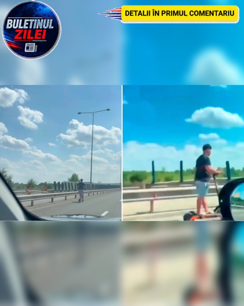 Un tânăr a fost surprins pe autostradă. Acesta circula cu trotineta printre mașini
