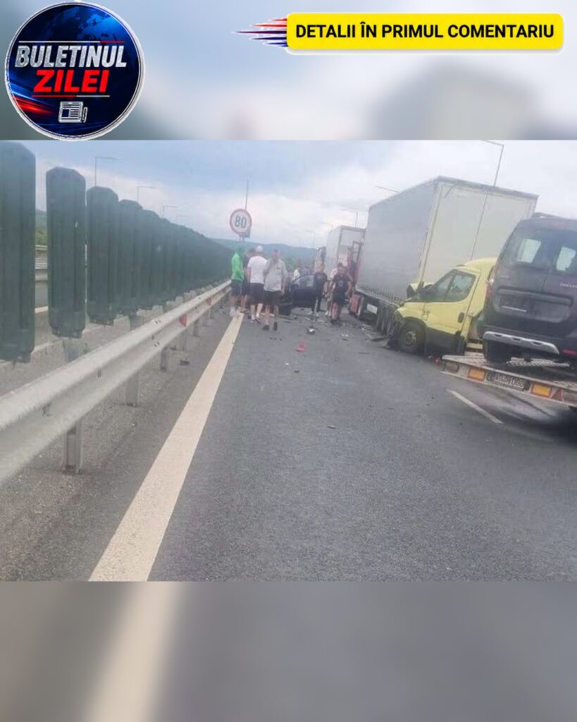 Accident grav în Timiș. Două mașini, un autocamion şi o autoplatformă care transportă trei autoturisme s-au ciocnit violent