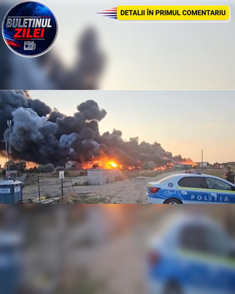 Un depozit de uleiuri și mase plastice din Lumina a fost cuprins de foc! În operațiunea de stingere au fost mobilizate echipa