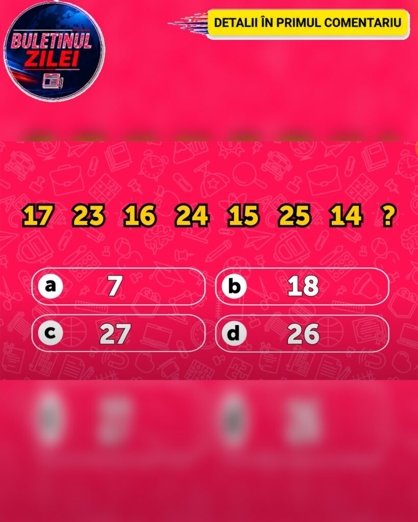 Test de inteligență | Ce număr urmează în seria 17, 23, 16, 24, 15, 25, 14?