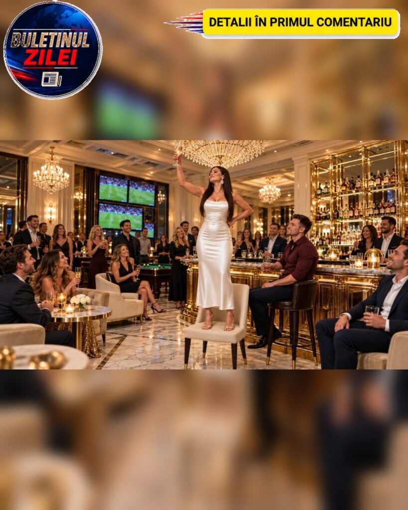 Soția s-a urcat pe un scaun în mijlocul unui restaurant de lux, a ridicat deasupra capului un pahar de șampanie și a anunțat